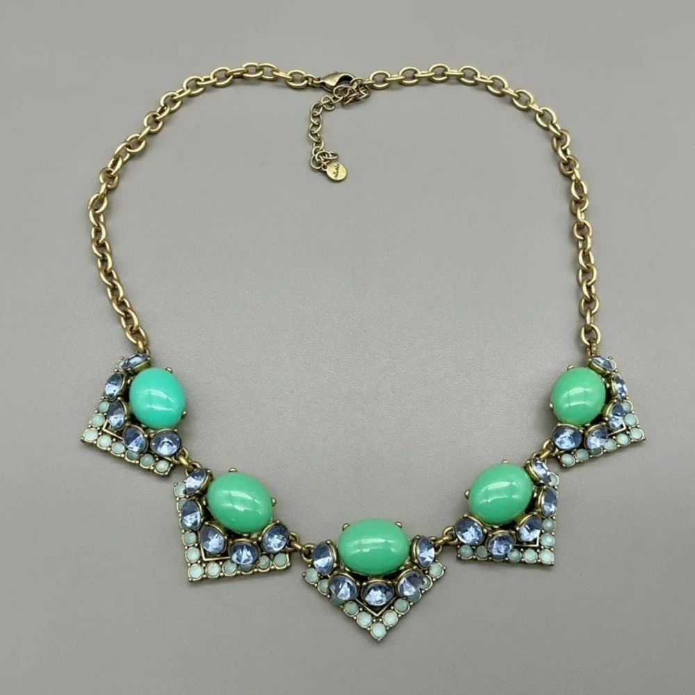 Stella & Dot Necklace Womens Gold Tone Green Blue Cabochon Statement 19-22 In